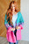 When We're Grooving Open Front Cardigan: Pink/Teal