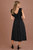 Pinstripe Romance V-Neck Ruffle Sleeve Dress: Black 