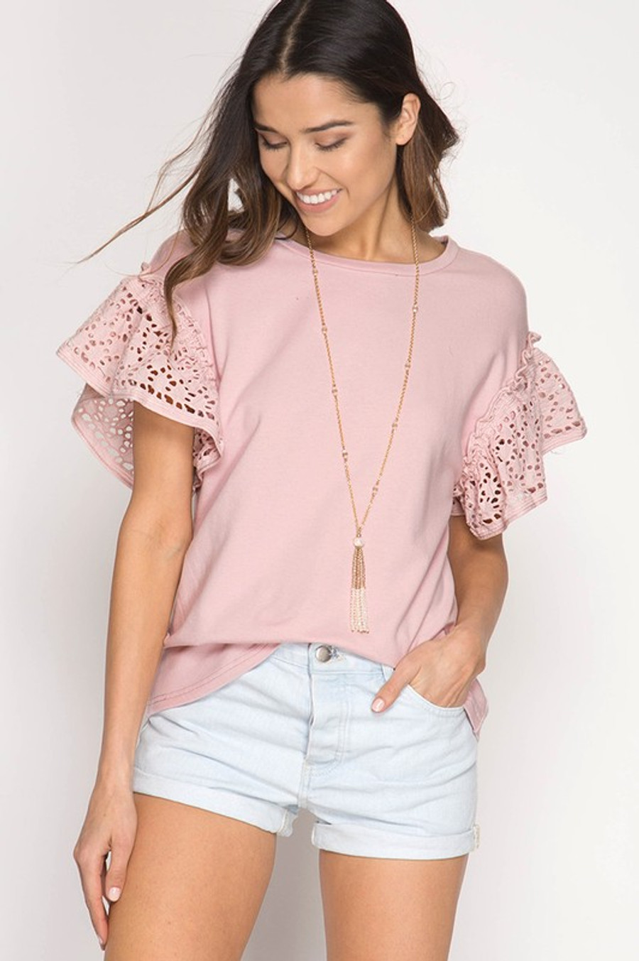 Apple Of My Eyelet Top: Dusty Pink