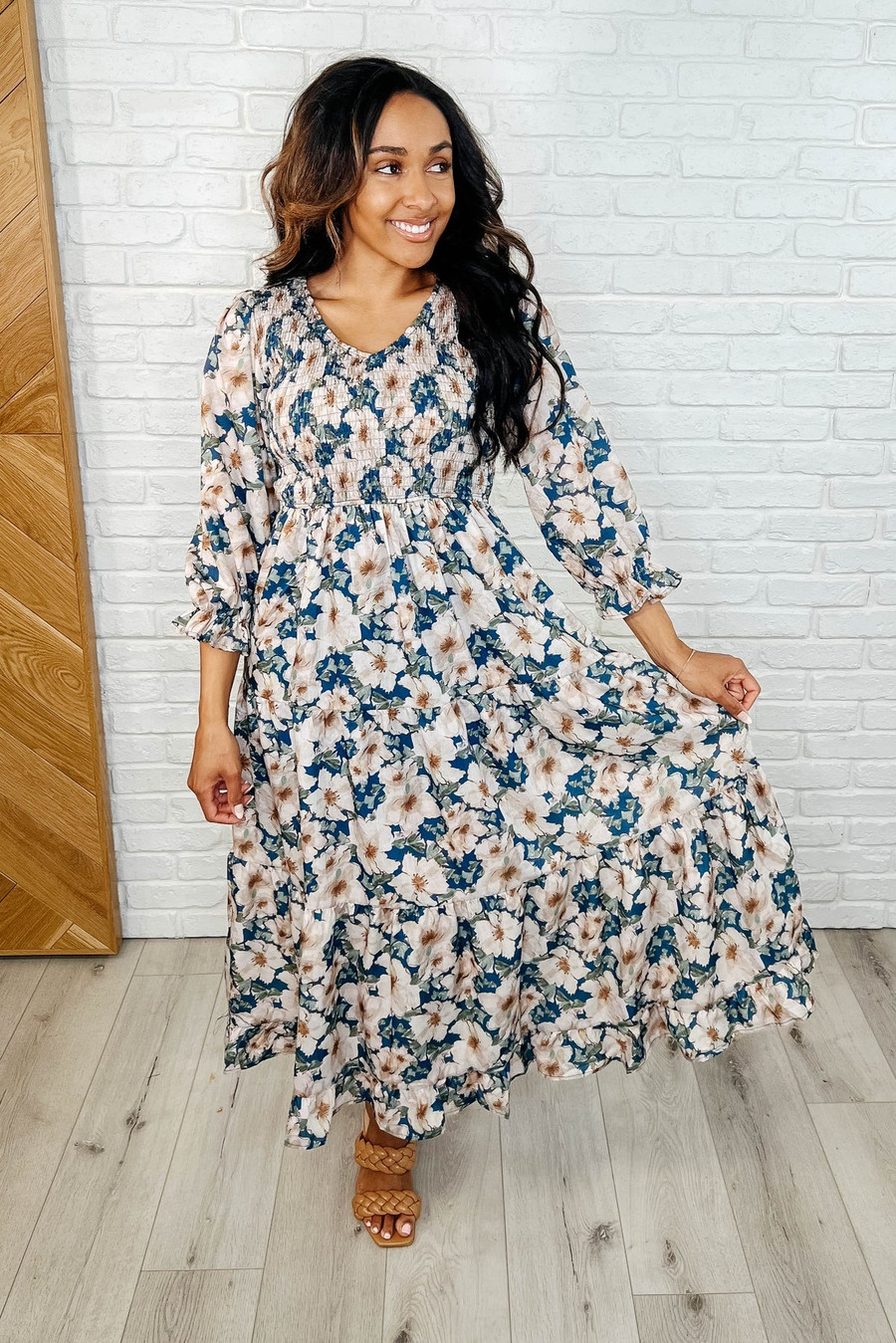 Ruffles And Romance Maxi Dress: Blue/Ivory 