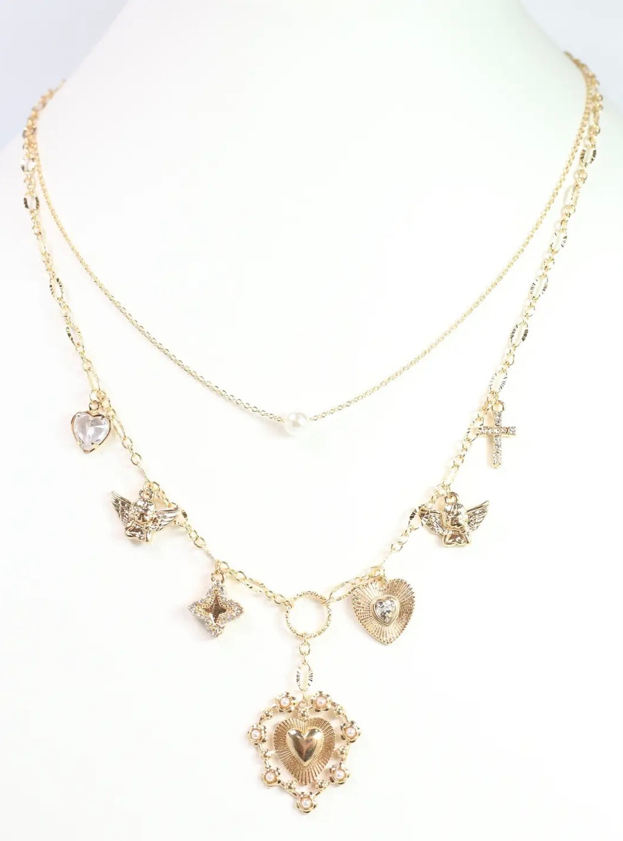 Frances Double Layer Charm Necklace: Gold