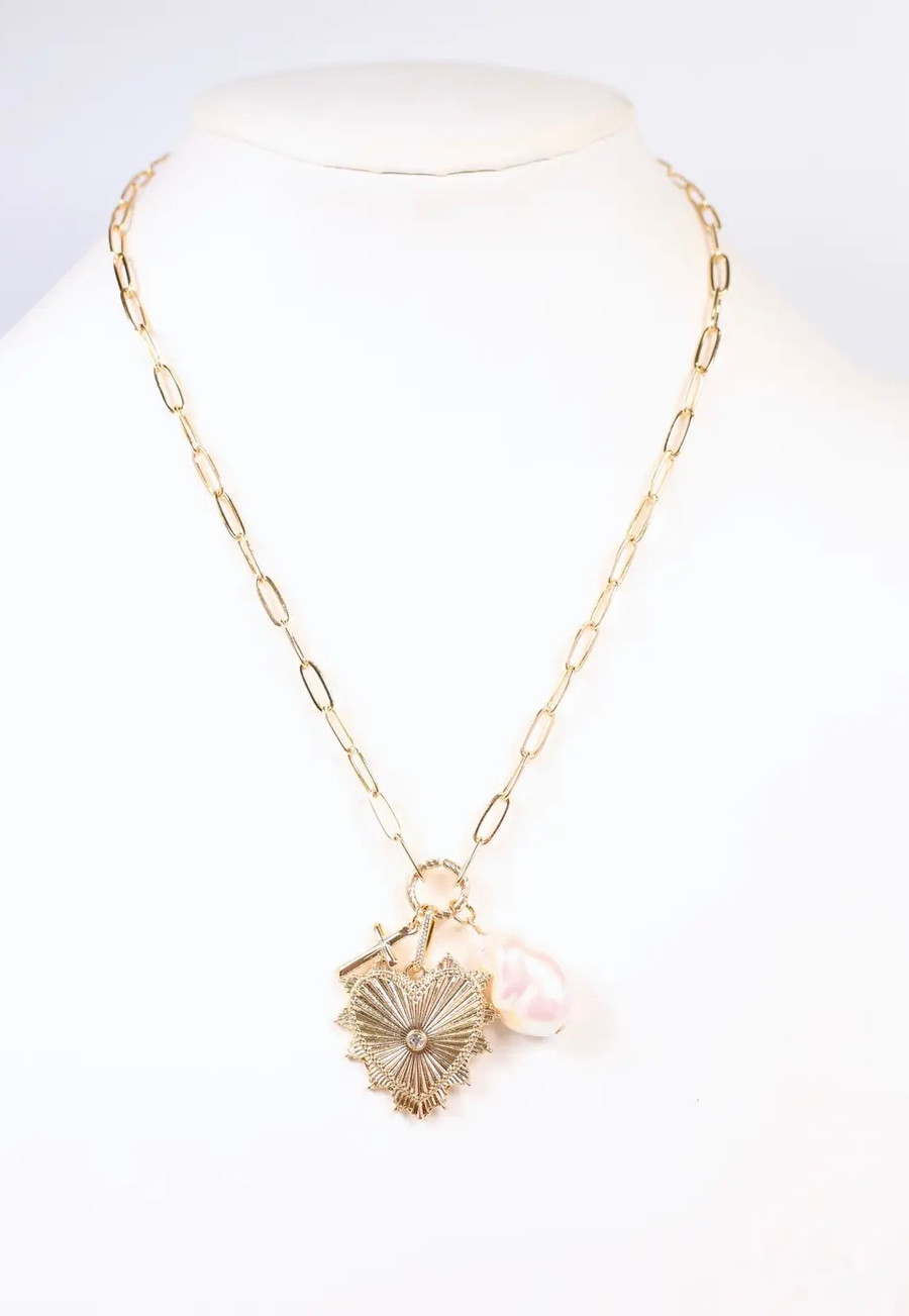 Heart and Soul Charm Necklace: Gold