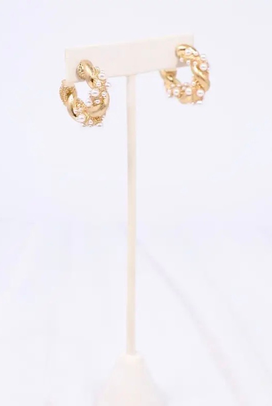 Twisted Hoops and Pearls Earrings: Gold 