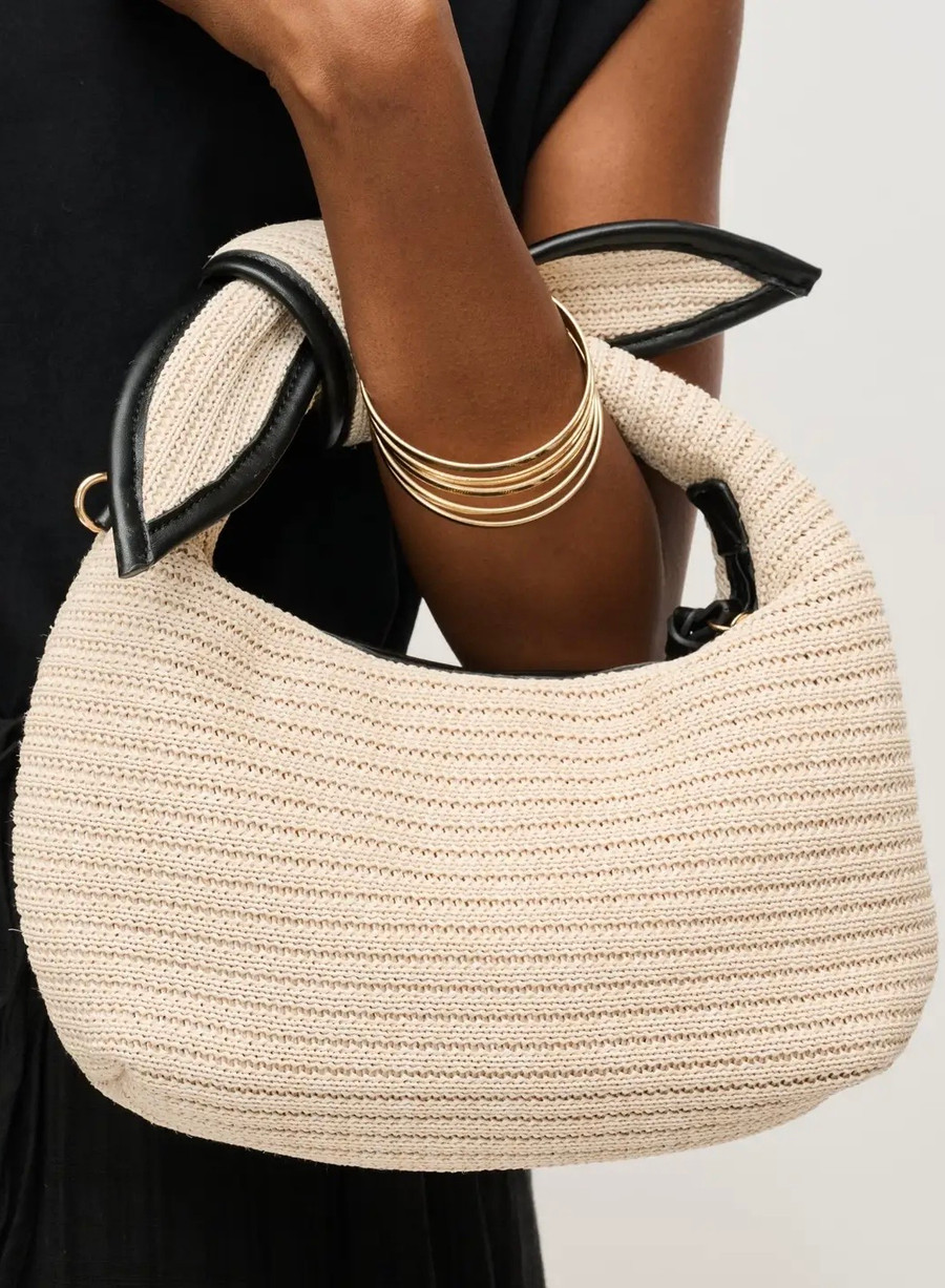 Paloma Knot Straw Crossbody: Ivory/Black 