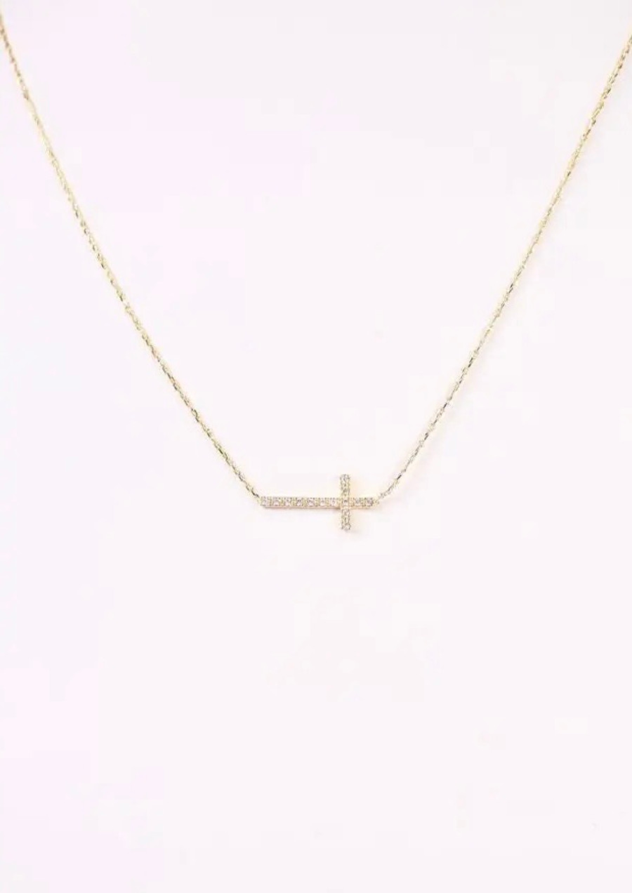 Side Cross Necklace: Gold  
