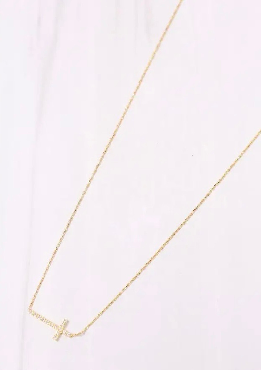 Side Cross Necklace: Gold  