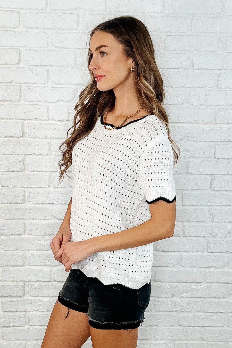 Pinkies Up Knit Top: White 