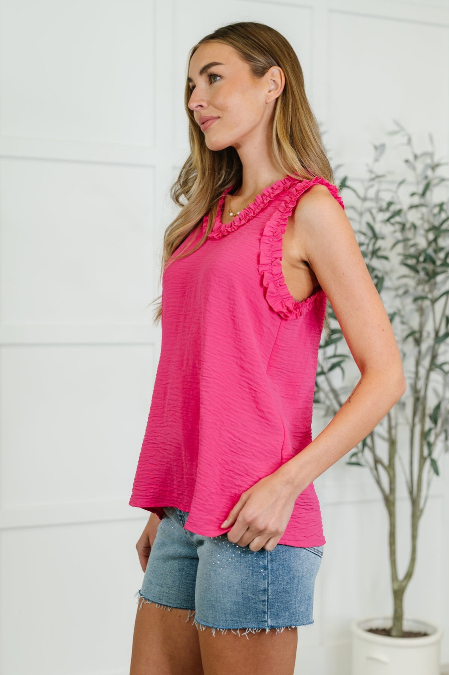  Flourish and Flare Ruffle Tank: Hot Pink 