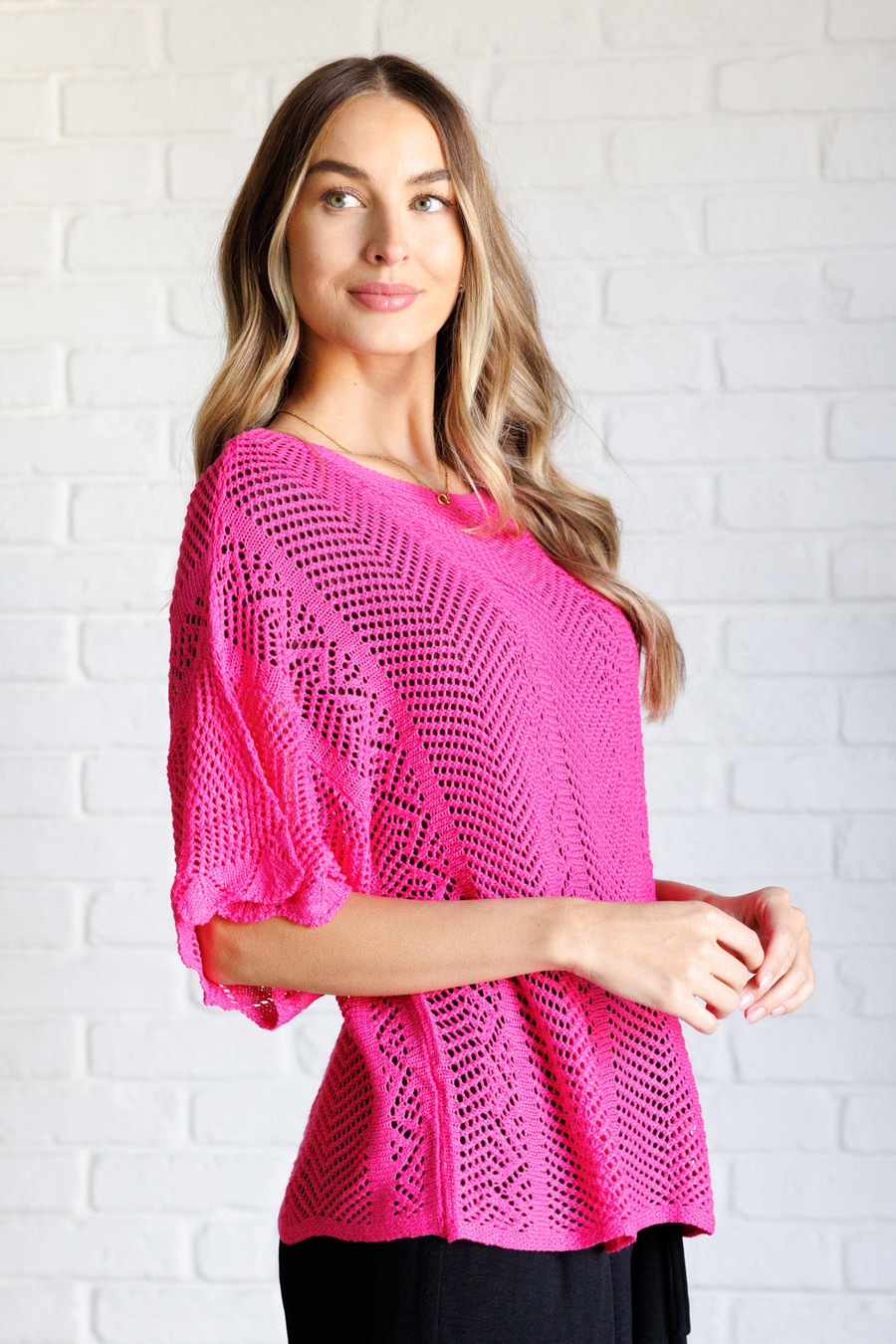 Rather Eventful Open Knit Top: Pink 
