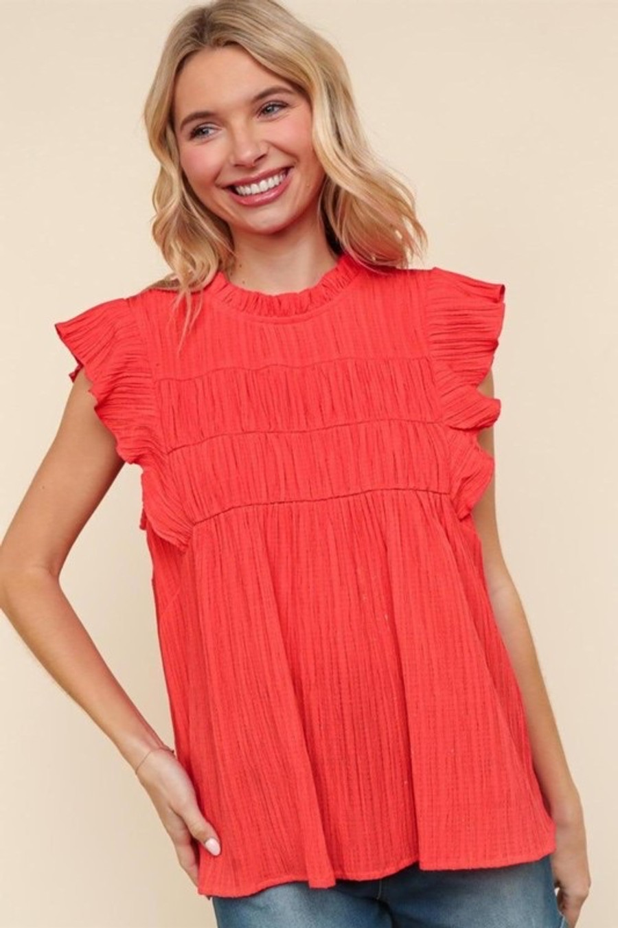 Float This Way Flutter Sleeve Top: Coral 
