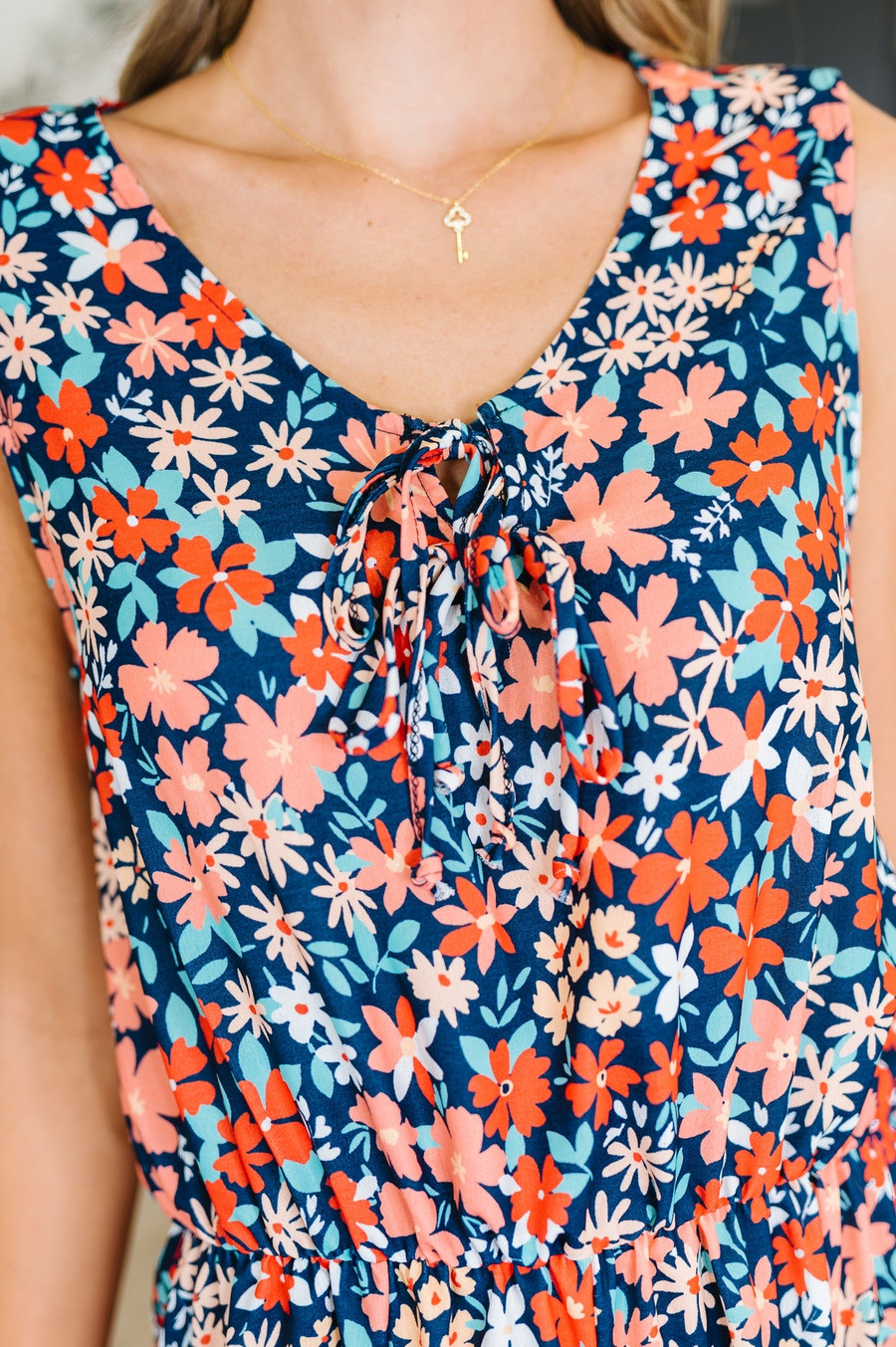 Meadow Mischief Sleeveless Romper: Navy