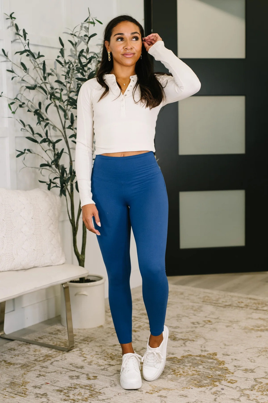 Sunday Splits High Waisted Leggings: Light Navy 