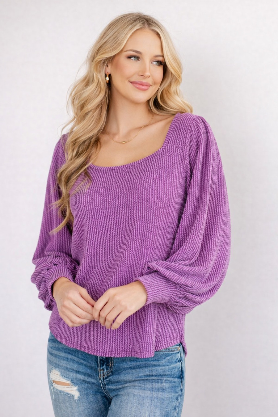 True to Your Word Balloon Sleeve Top: Lilac