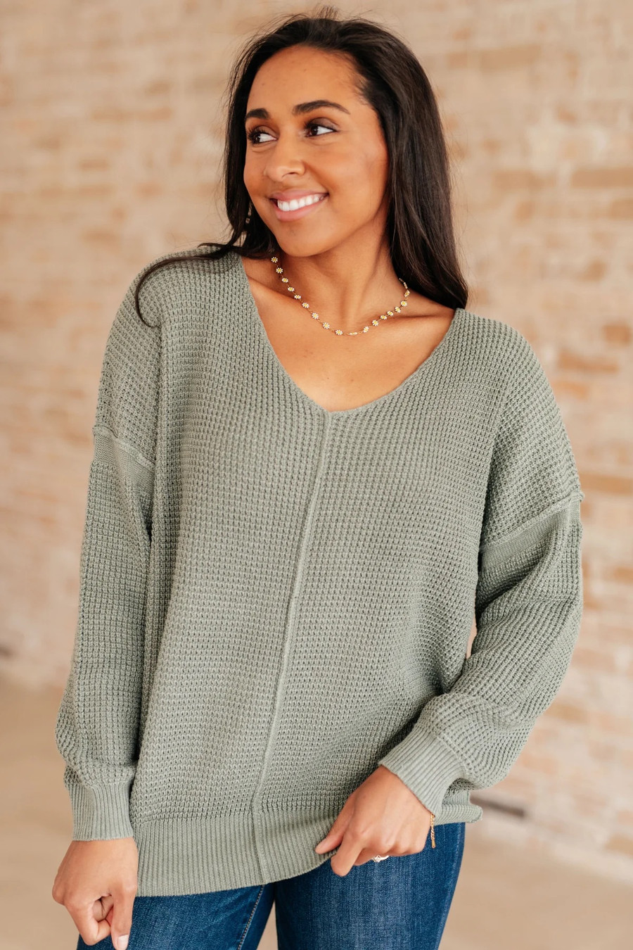 Magi Lune V-Neck Sweater: Sage 