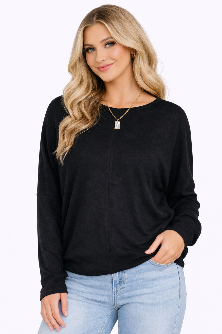 Drive Downtown Dolman Sleeve Top: Black 