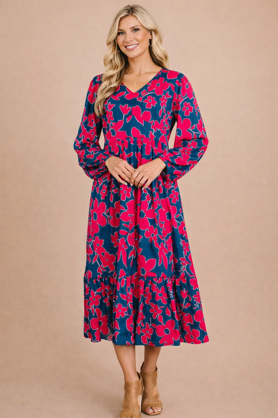 She's Just the Girl for Me V-Neck Dress: Navy/Fuchsia