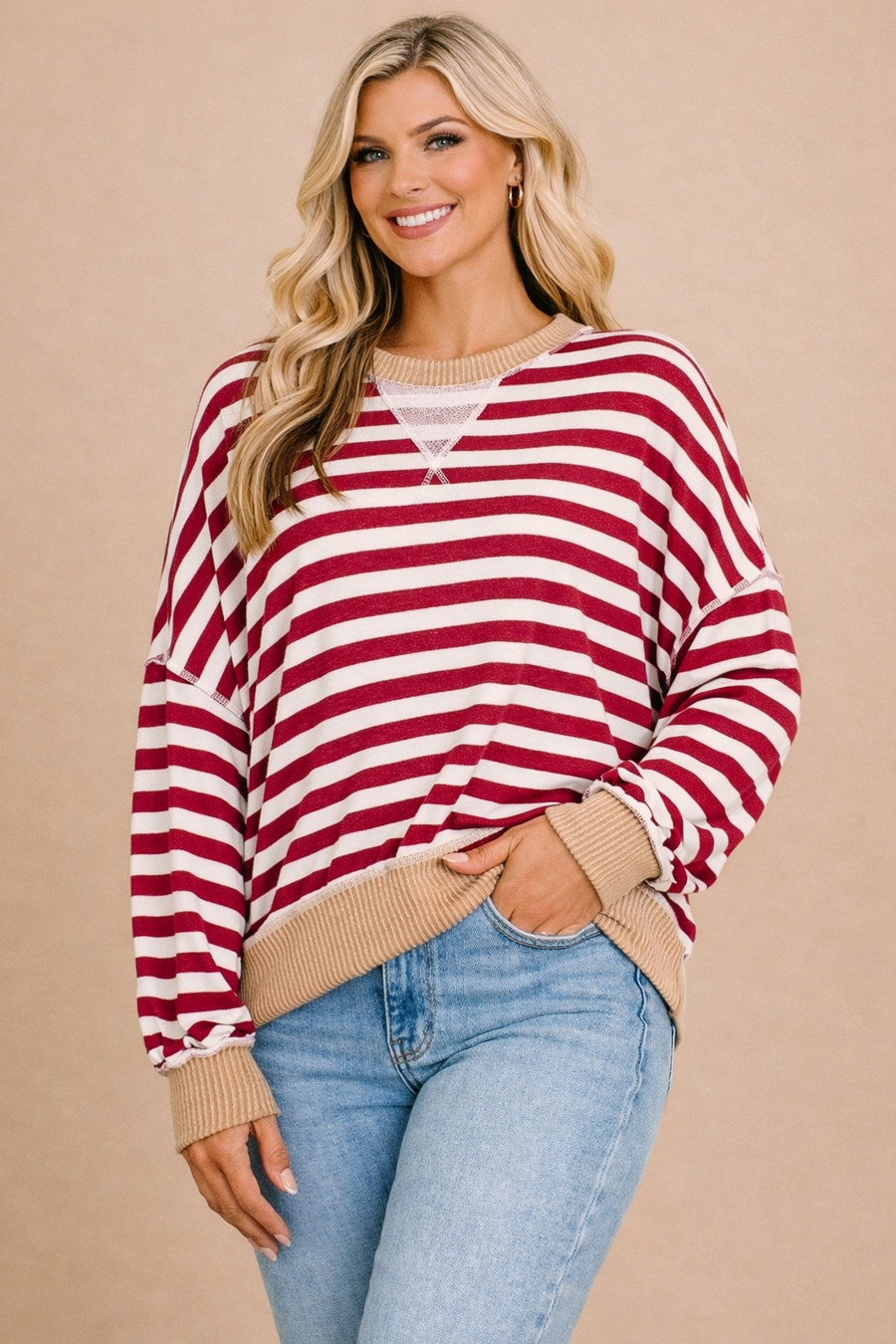 Contrast Pullover: Wine 