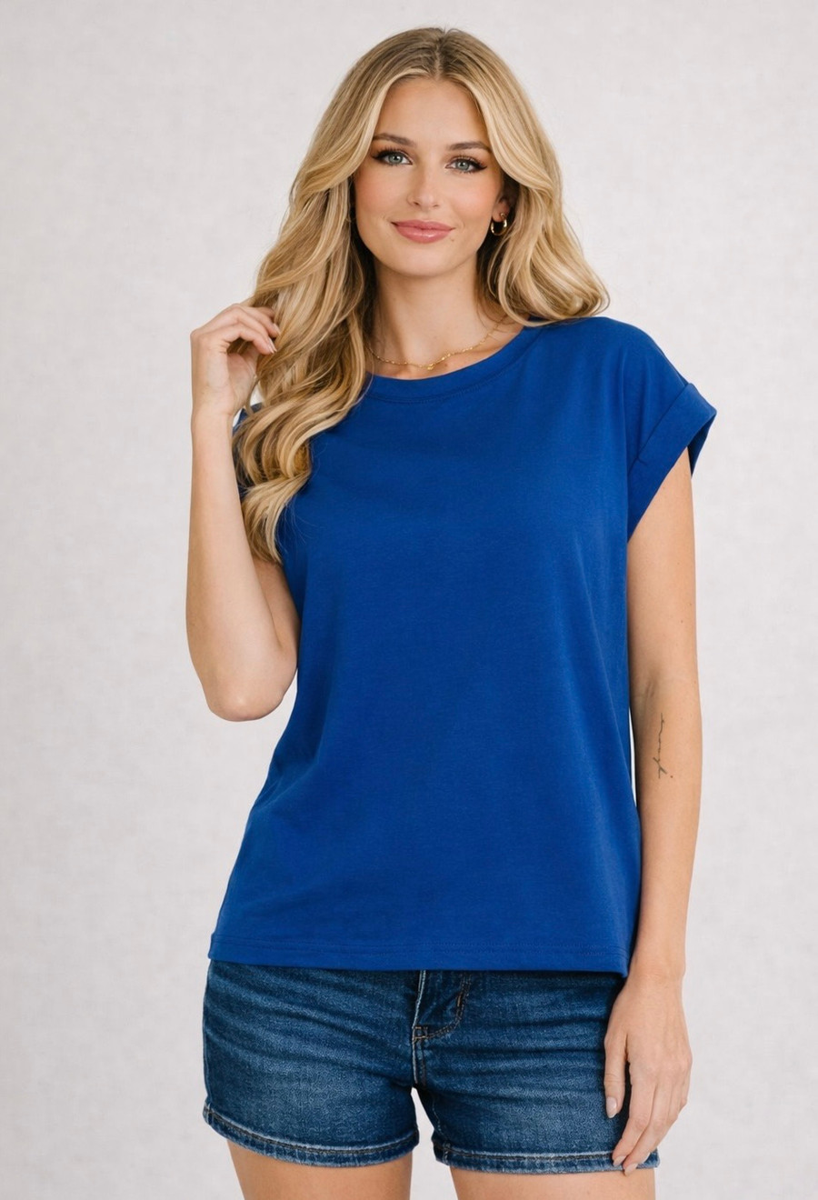 It Starts Here Basic Rolled Sleeve Tee: Light Navy 