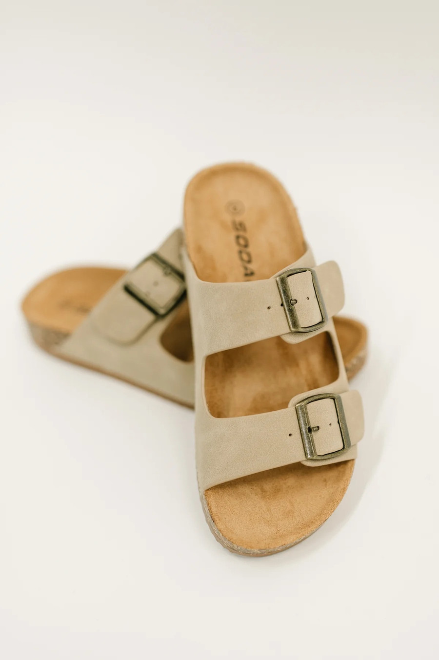 Jete Double Buckle Slides: Light Taupe