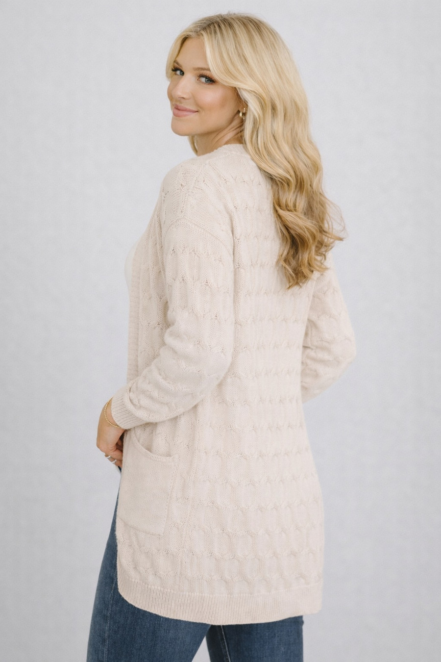 Laugh Airily Cable Knit Cardigan: Ivory 