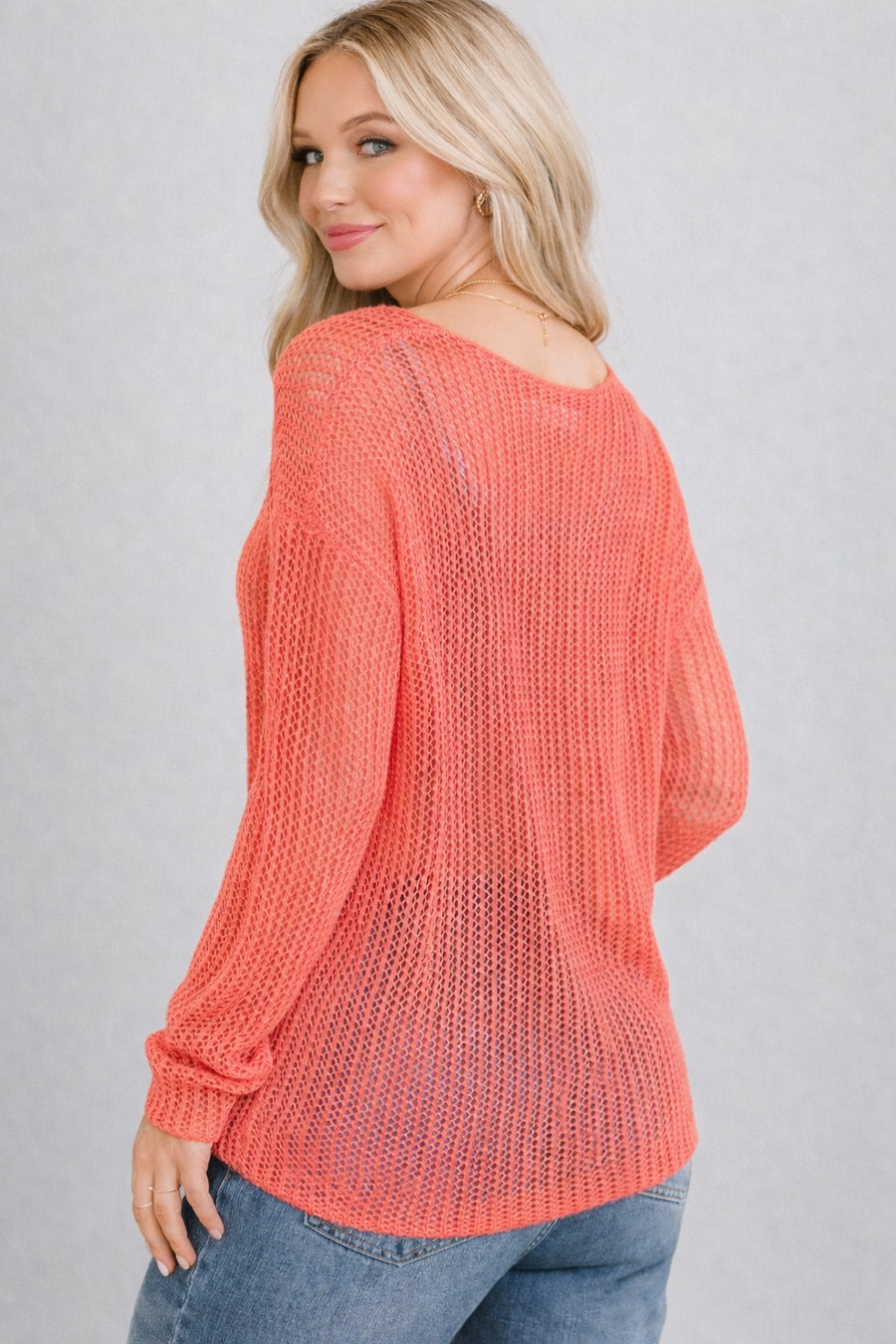 Desert Bloom Loose Knit Sweater: Coral 