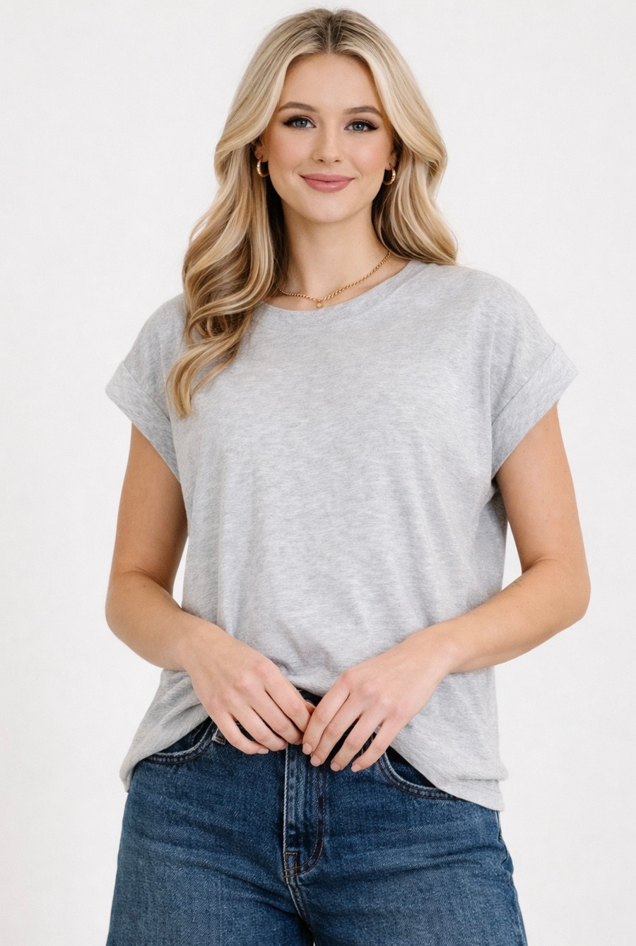 It Starts Here Basic Rolled Sleeve Tee: Heather Grey 