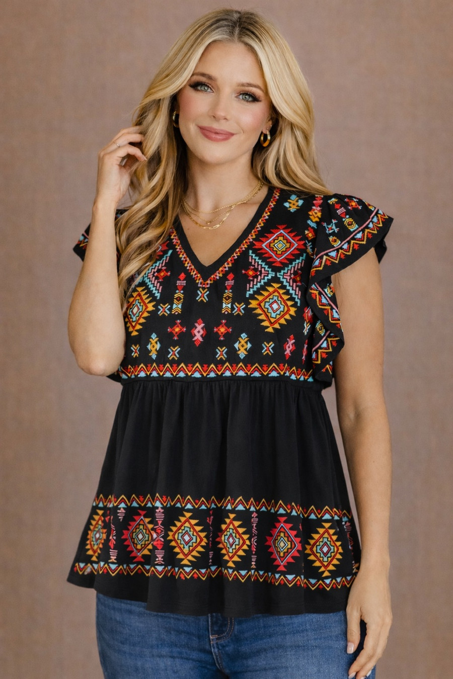 Sophia Embroidered Top: Black 