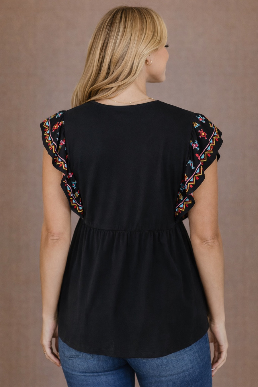 Sophia Embroidered Top: Black 