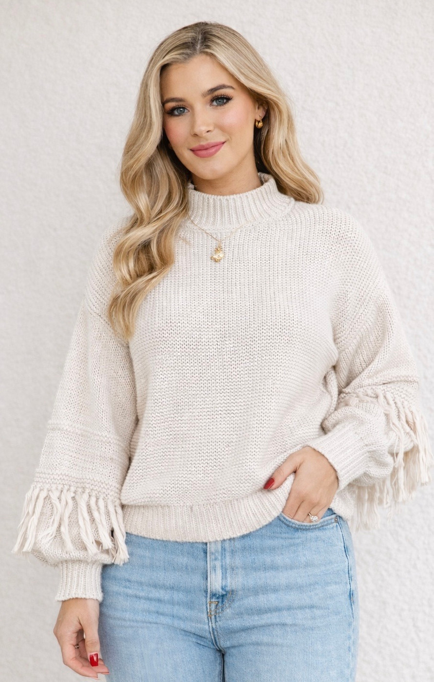 Handle It All Fringe Detail Sweater: Ivory 
