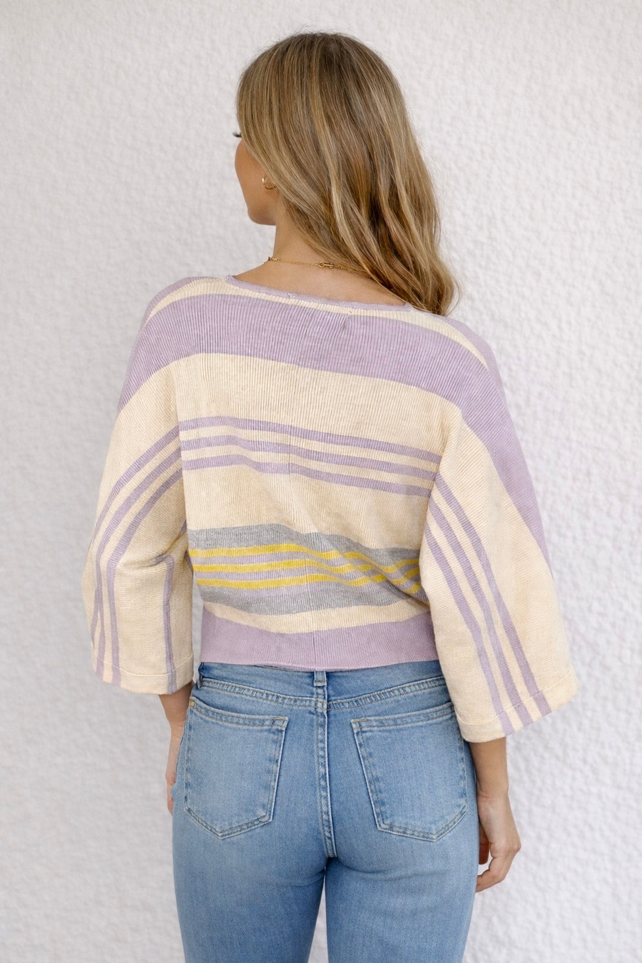 Barely Justified Striped Dolman Sleeve Top: Lilac 