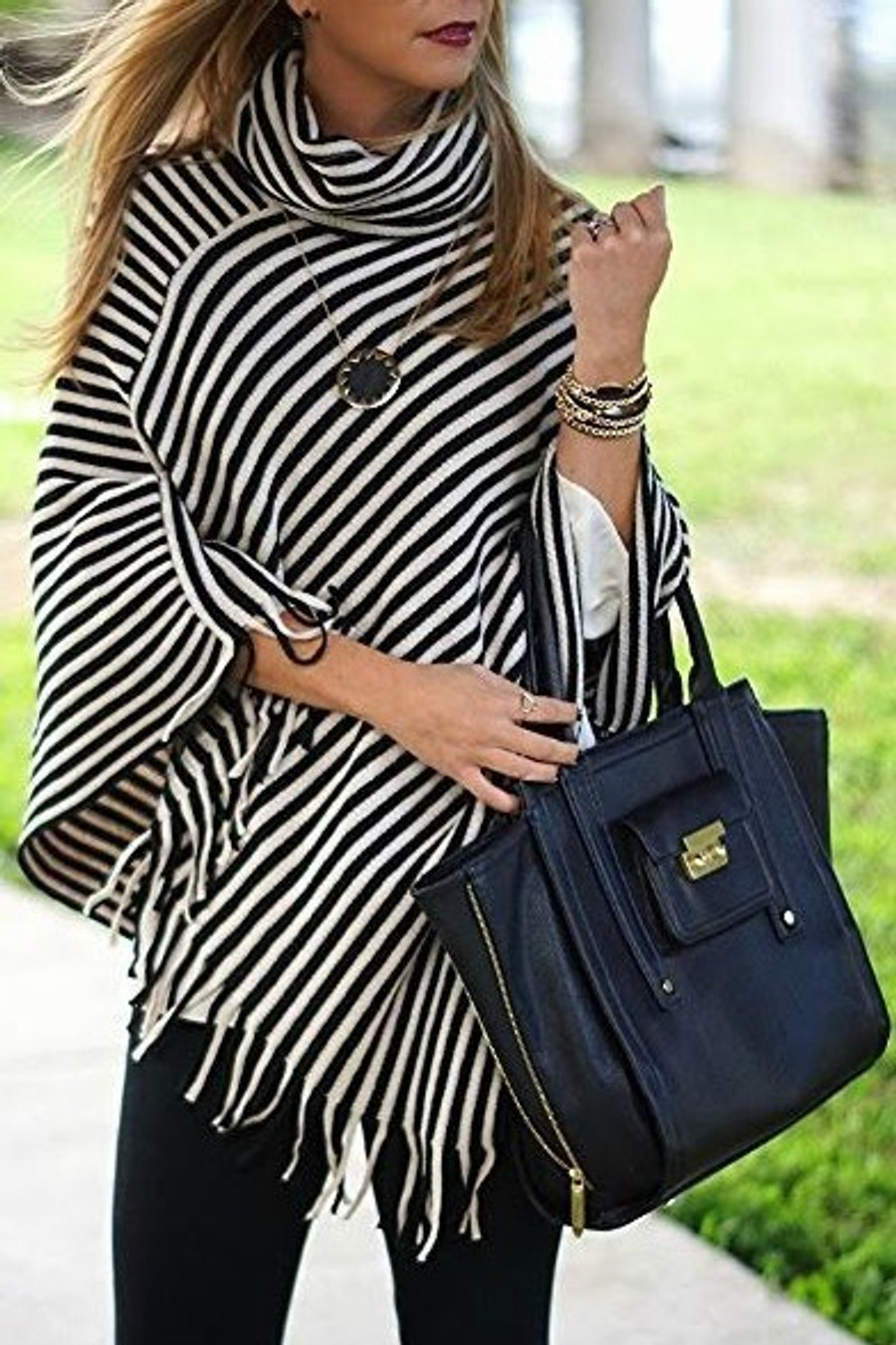 Call It A Day Poncho: Black/White 