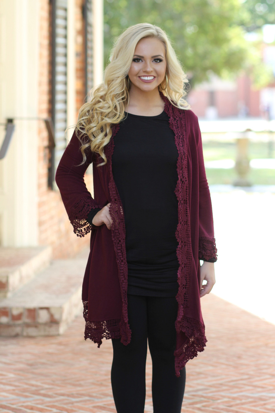 Burgundy lace shop cardigan