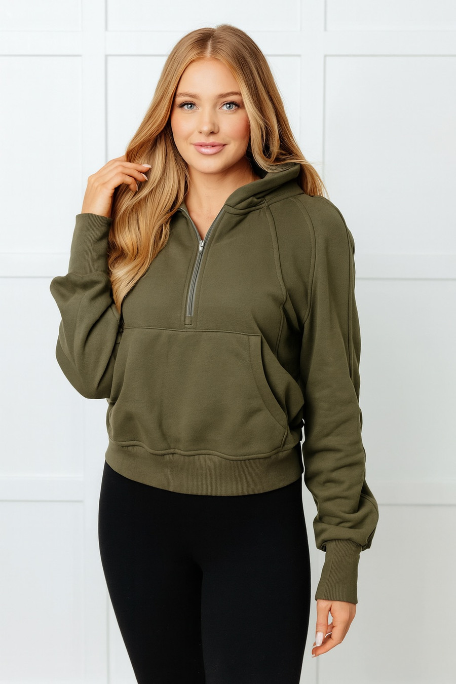 Under Her Spell Half Zip Pullover: Olive 