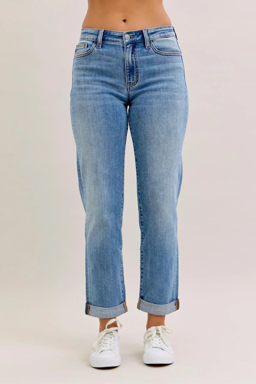 Judy Blue Aubrey Mid Rise Boyfriend Jeans: Denim 