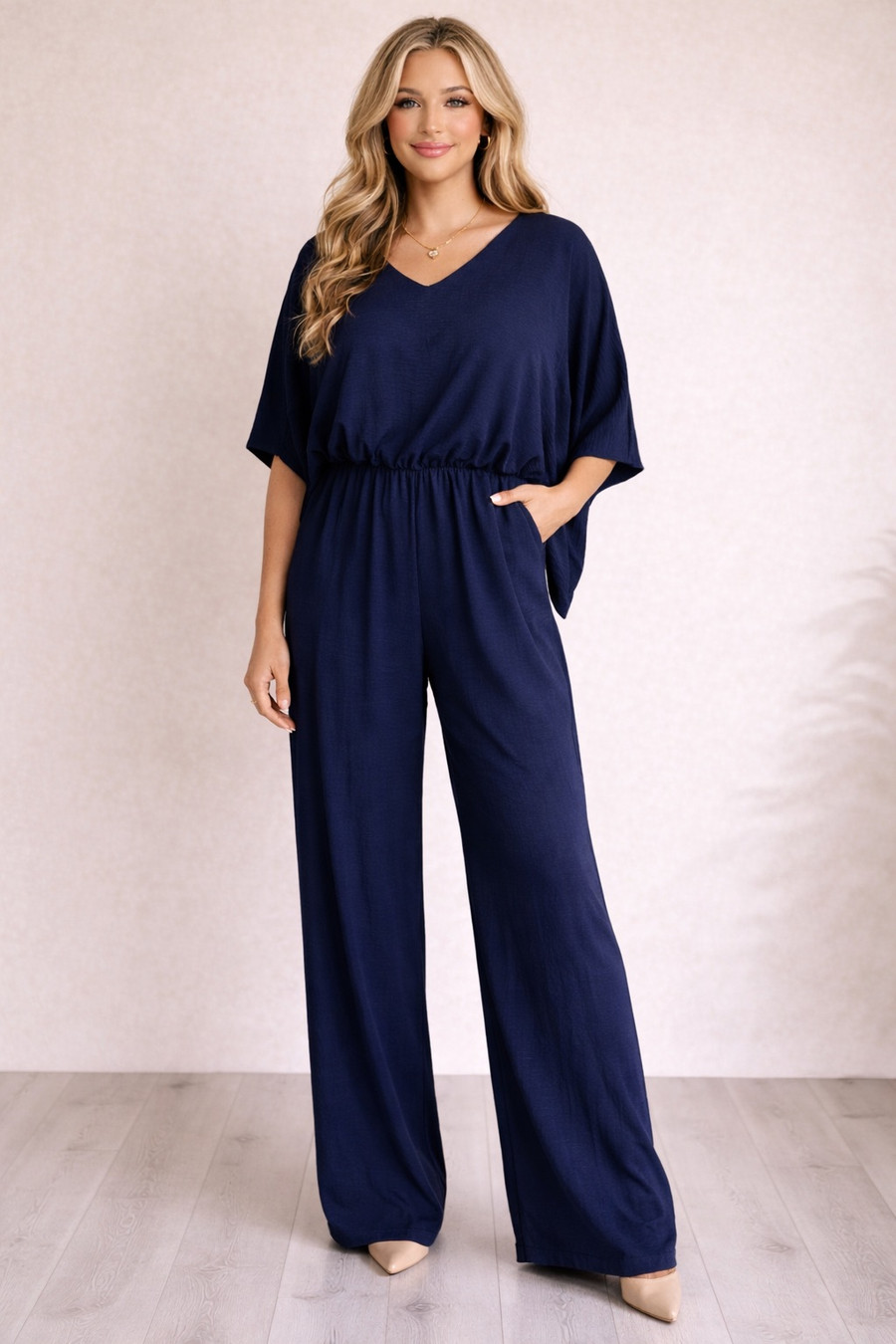 Up to Something Wide Leg Jumpsuit: Navy 