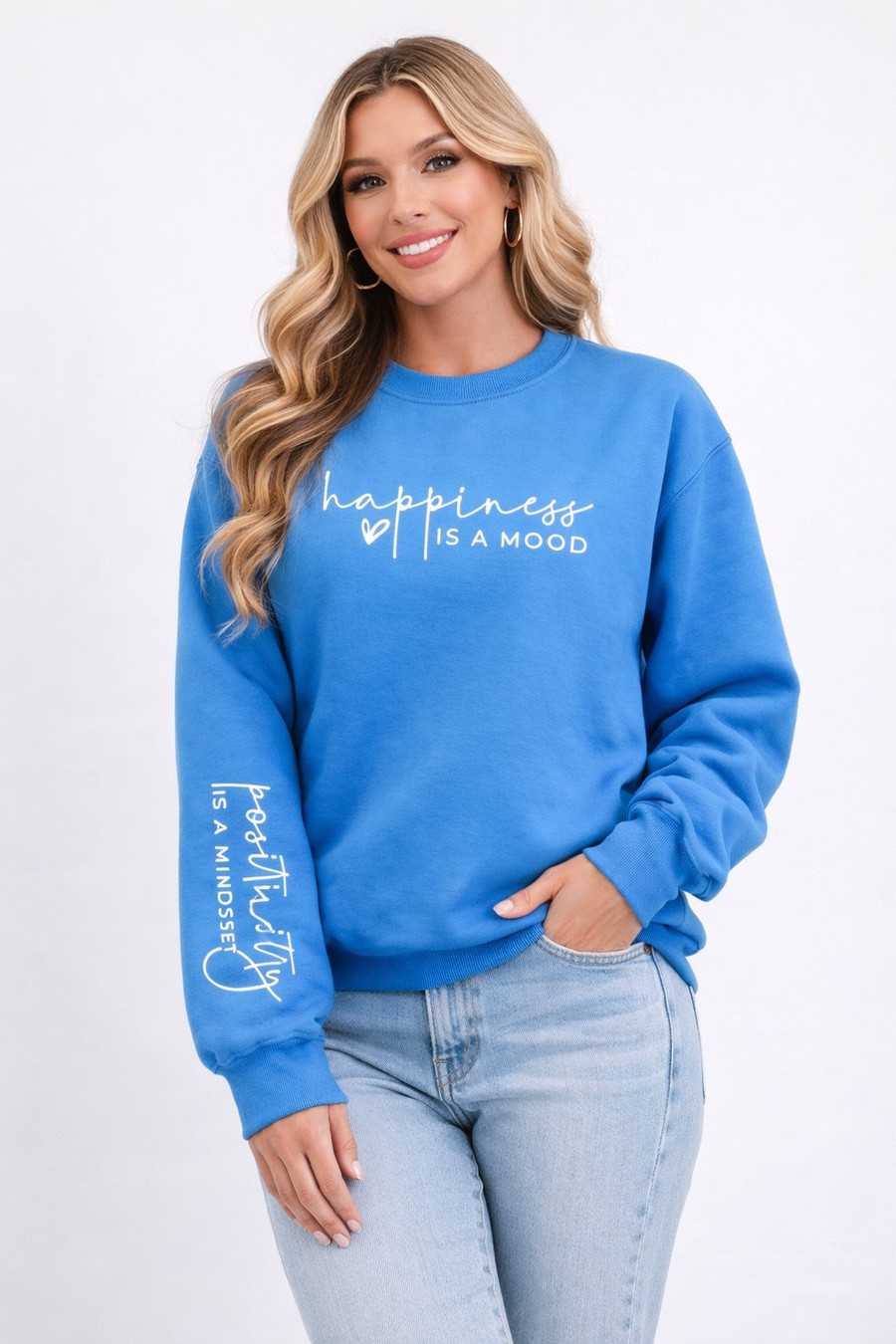 Happiness Is a Mood Sweatshirt: Blue 