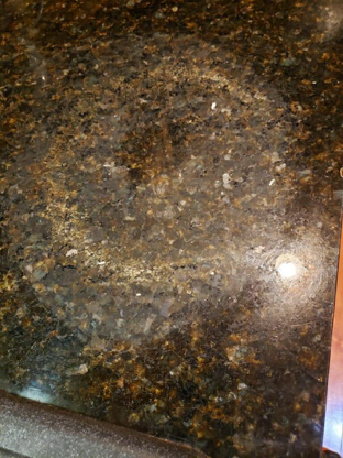 Roughened, dulled surface of Uba Tuba after heat exposure
