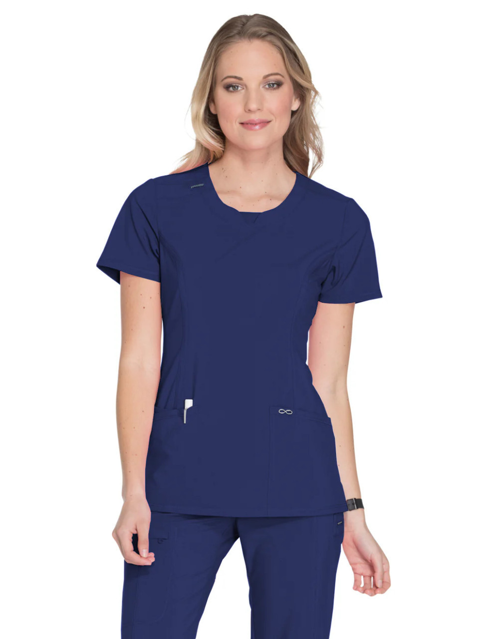 NPR Cherokee Women's Stretch Rib-knit Back Panel Round Neck Top