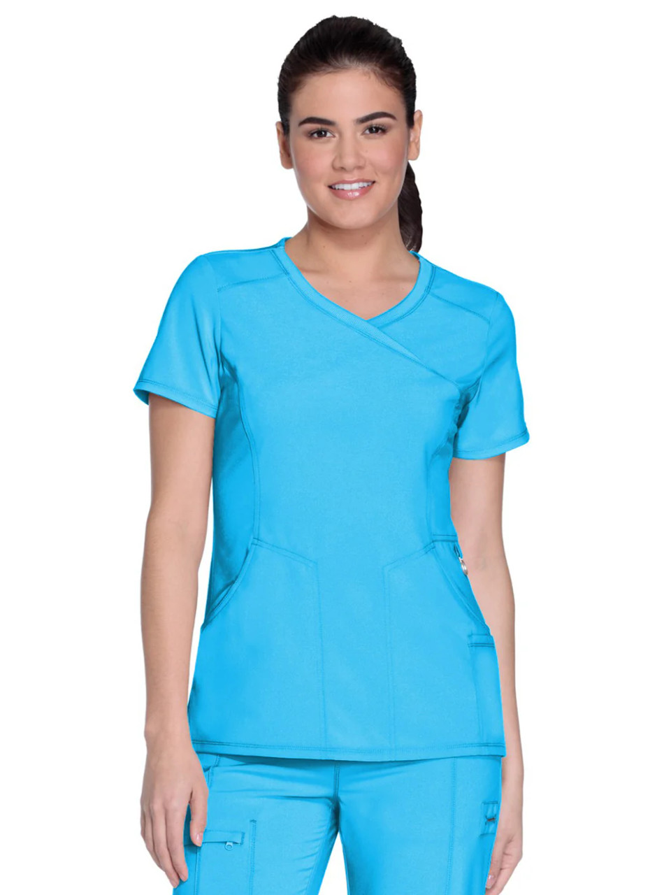 TO Women's 4-Pocket Mock Wrap Scrub Top