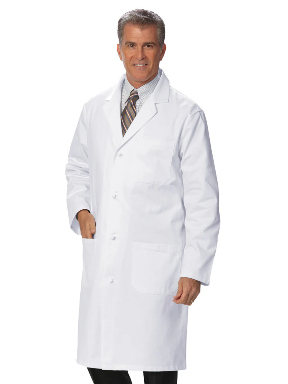 TSC FASHION SEAL Men's Three-Pocket Knot Button 41" Knee-Length Lab Coat