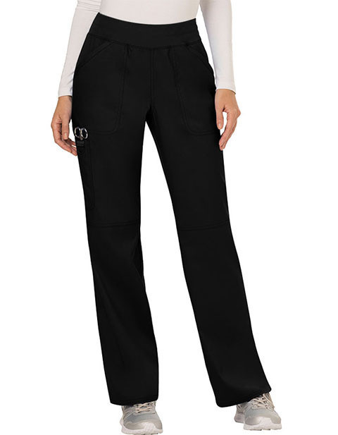 Cherokee Luxe Sport Pantaloni Camice Medico Donna – Vita Media, Gamba Dritta, Tasche Cargo E Cellulare, Colore Nero