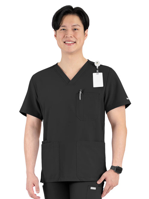 TSCB MAEVN Men's V-Neck Top with Two Front Pockets (Black)