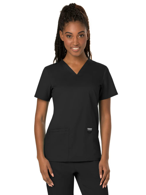 TSCB Cherokee Women's 3-Pocket V-Neck Scrub Top (Black)
