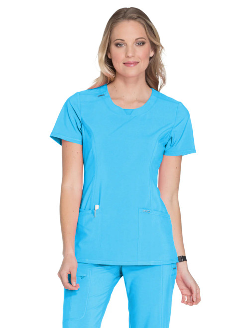 TO Cherokee Women's Stretch Rib-knit Back Panel Round Neck Top