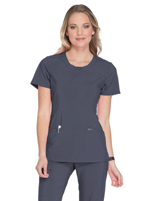 NPR Cherokee Women's Stretch Rib-knit Back Panel Round Neck Top