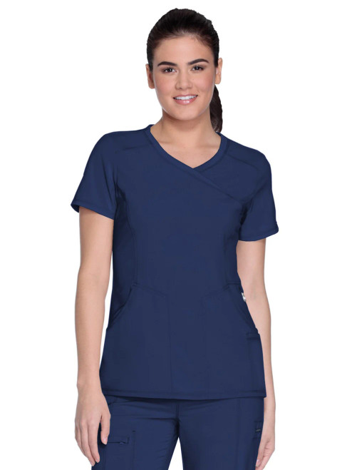 TSCN Women's 4-Pocket Mock Wrap Scrub Top