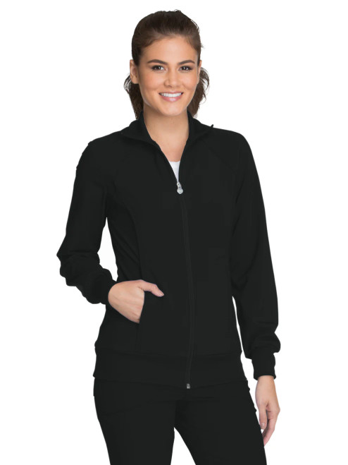 TSCB Women's 2-Pocket Contemporary Scrub Jacket (Black)