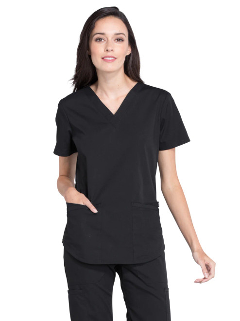 TSCB Cherokee Women's Women's 3-Pocket V-Neck Top (Black)
