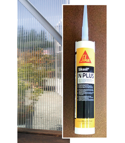 Sikasil-N Plus Silicone Sealant, 10 oz. -
Ideal for: Polycarbonate, Greenhouses,Gutters/downspouts, pipes/plumbing, chimney flashings, air conditioners, skylights/windows, door frames.
