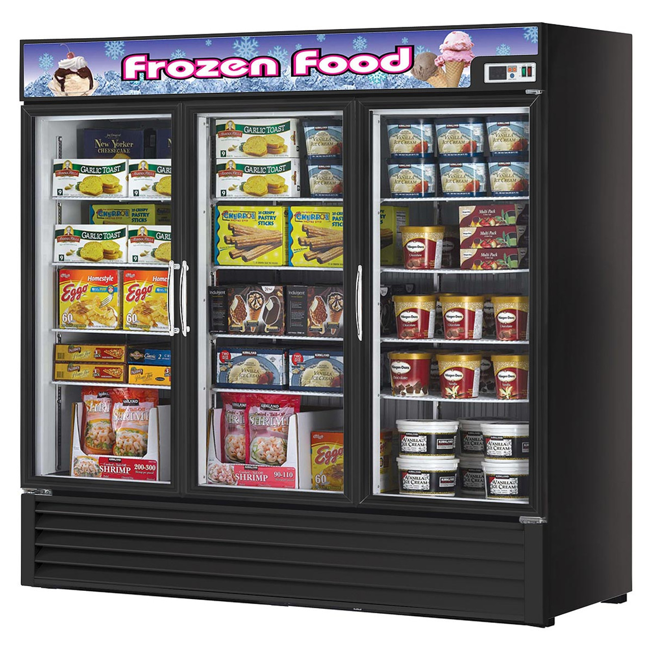 Turbo Air Reach-in Freezer with Three Swing Glass Display Door. Model: TGF-72F(B)